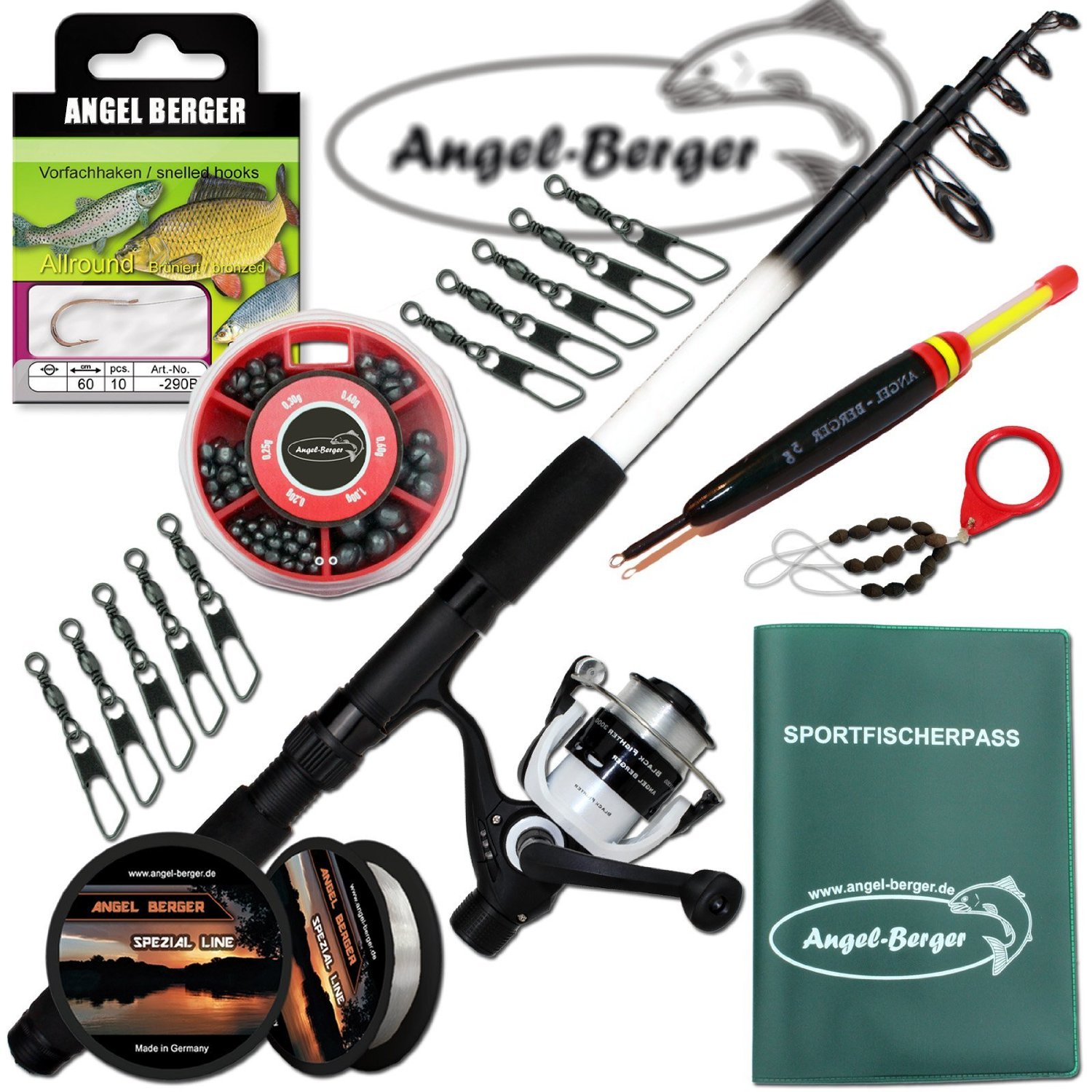 Angel-Berger Tele Angelset  Zander Rute Mit Rolle Und Zubehr  Komplettset