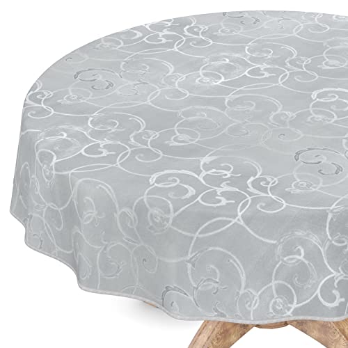 ANRO Wachstuchtischdecke – Abwaschbar, Wasserdicht, Laub Grau, Oval 140x200 Cm