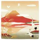 Hamamoyo Furoshiki Kraniche Sonnenuntergang