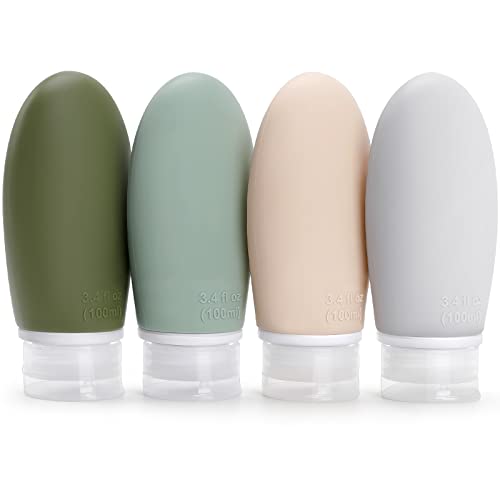 FullPlus Reiseflaschen-Set Aus Silikon – 4x 85 Ml, TSA-konform, Auslaufsicher, Mit Etiketten & Kosmetiktasche