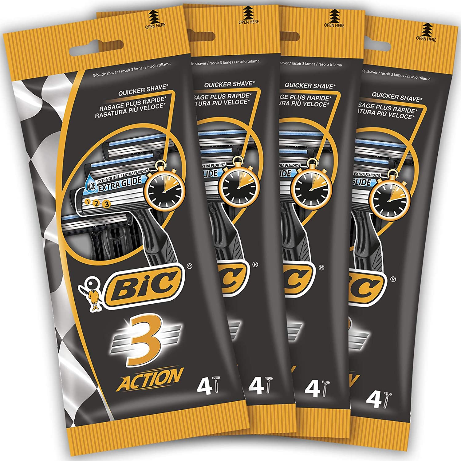 BIC Rasierer FLEX 4 – 4 Klingen Mit Gleitstreifen Für Glatte Rasur