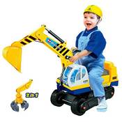 Dominiti eK Sitzbagger mit zwei Schaufeln in gelb + Helm