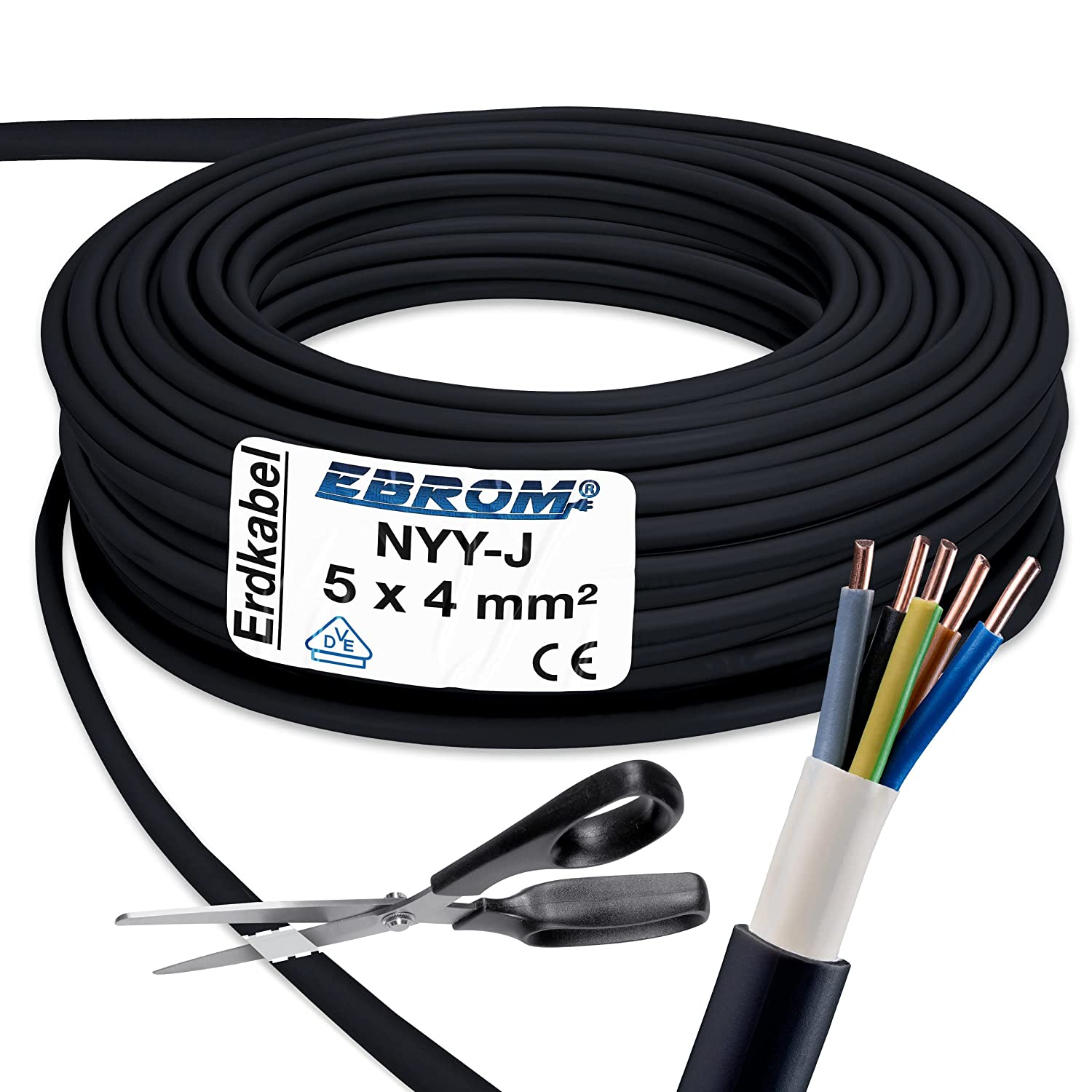 MAS Premium Erdkabel NYY-J 5x2,5 Mm² - Starkstromkabel Zur Verlegung Im Erdreich (5m)