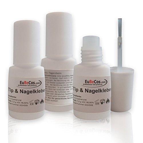 Profi-Tipkleber Extra Stark - 3x 7,5 G In Pinselflasche, Schnelltrocknend Für Nagelverlängerung