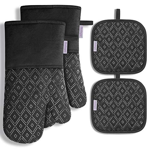 Hitzebeständige Ofenhandschuhe Im 2er-Set – Gesteppt, Herz-Muster, Aus Baumwolle & Polyester, 33 Cm Lang