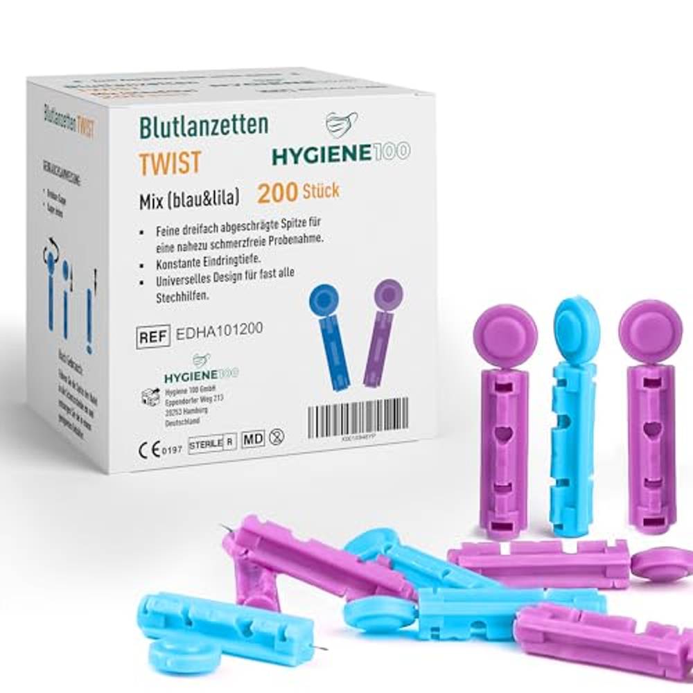 Produktbild von 100 Blutlanzetten Tri-bevel Blau – Sterile Einmallanzetten 23 G Für Schmerzarme Blutzuckermessung, Kompatibel Mit Stechautomaten