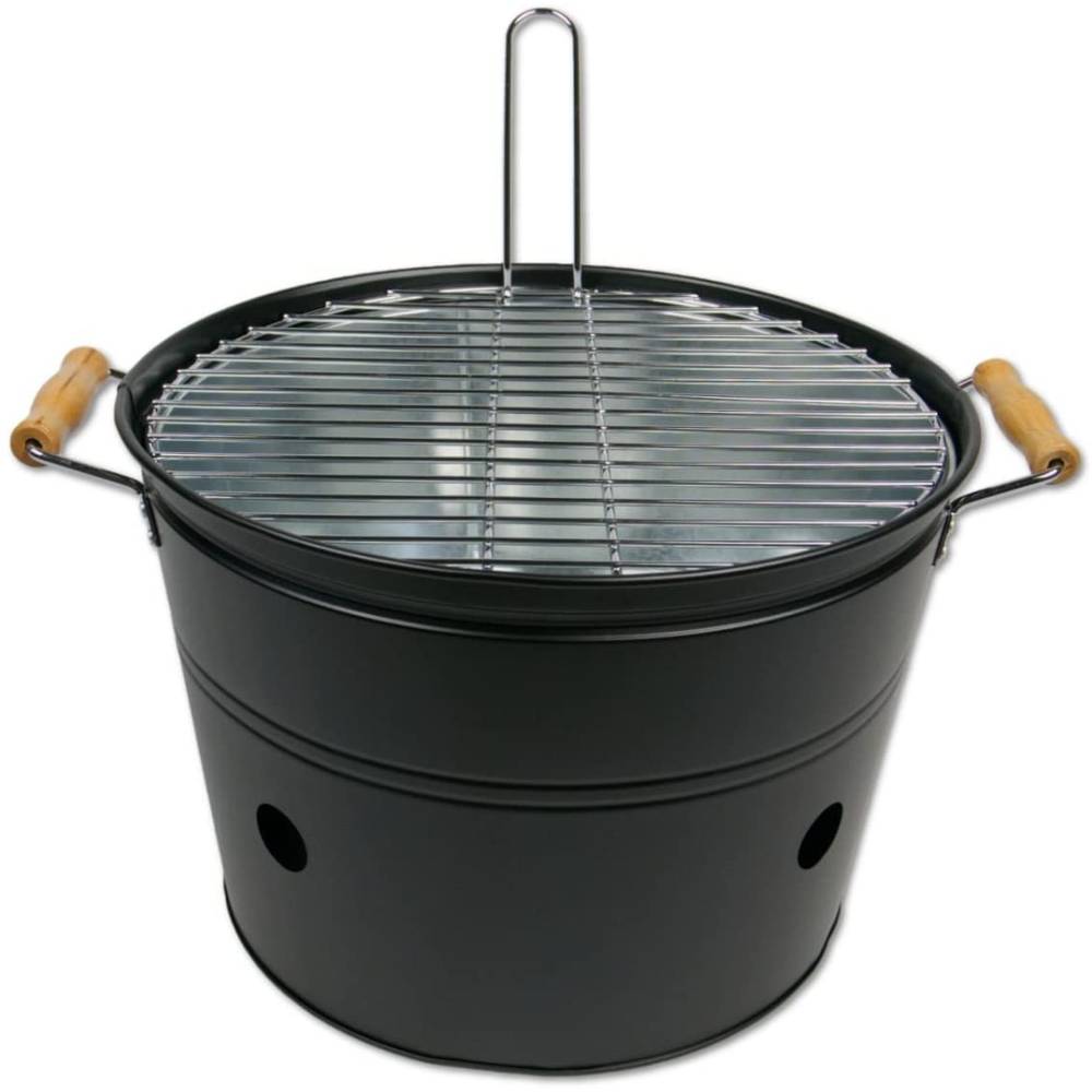Well Home Grilleimer Verzinkt – Zusammenklappbar Mit Griff, Auf 3 Stabilen Füßen, Durchmesser 27 Cm, Höhe 22 Cm, Für Outdoor-Grillen