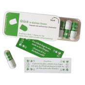 Kapseln Glück in kleinen Dosen Scherztabletten