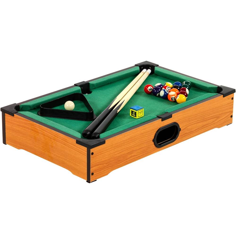 Mini Billardtisch – 51 X 31 Cm, Mit 2 Holzqueues, 16 Kugeln, Dreieck, Kreide & Anleitung – Stabiler Holzchassis, Vliesbezug – Für Zuhause, Büro & Unterwegs