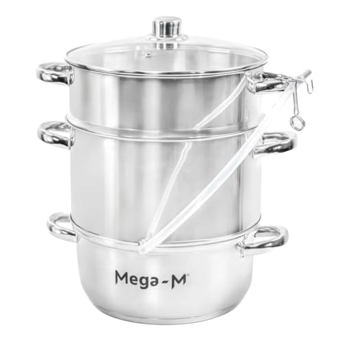 Mega-M Dampfentsafter 8 L Edelstahl – Für Saft, Gemüse, Fisch & Fleisch, Mit Glasdeckel, Induktionsgeeignet, Vielseitiger Dampfgarer