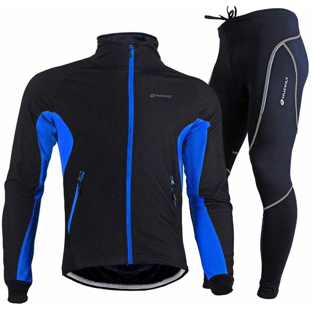 NUCKILY Herren Fahrrad Outfit Set  Thermofleece Jacke & Hose Mit  Sitzpolster, Atmungsaktiv, Wasserdicht & Winddicht Fr Biker Fahrrad Hose  Lang Herren