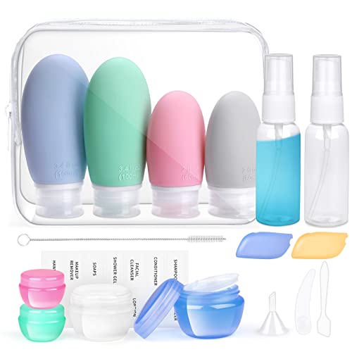 FullPlus Reiseflaschen-Set Aus Silikon – 4x 85 Ml, TSA-konform, Auslaufsicher, Mit Etiketten & Kosmetiktasche
