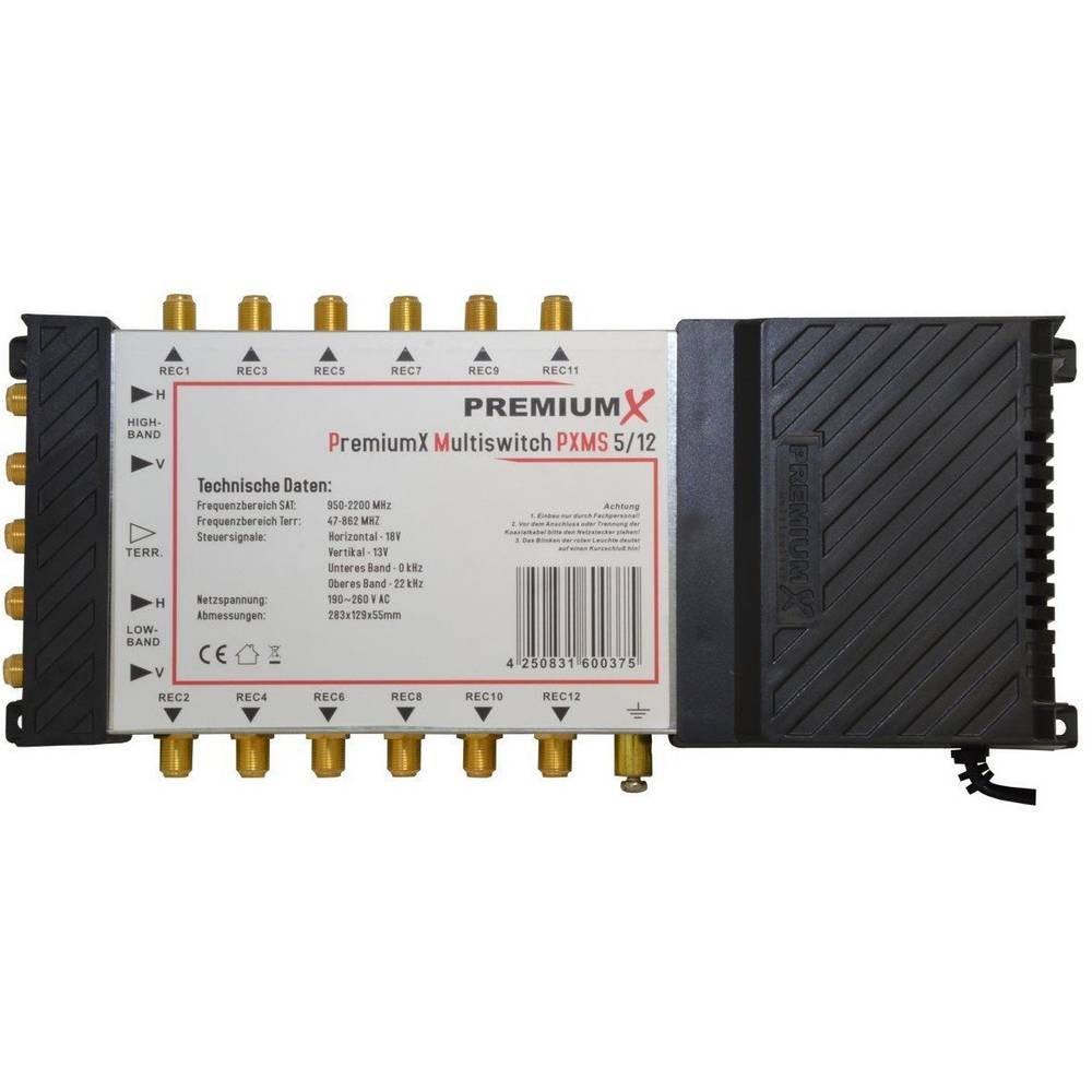 PremiumX PXMS 5/16 Multischalter mit Netzteil Multiswitch 1 SAT für 16