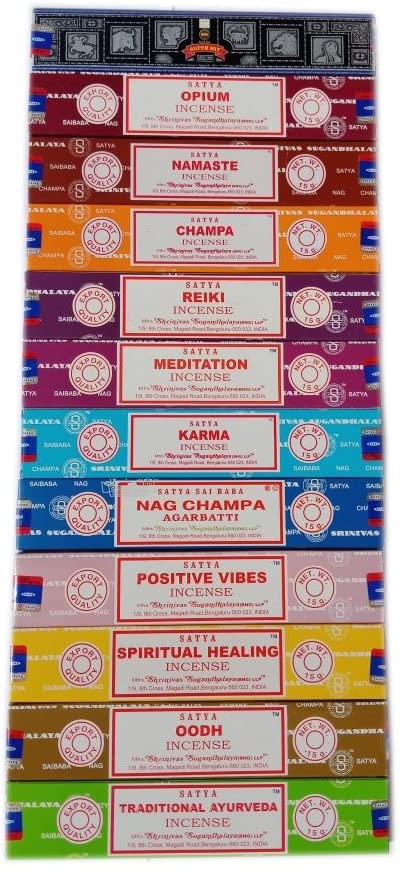 Original SATYA Räucherstäbchen – Verschiedene Düfte, 12 Stäbchen Pro Packung, 12er Set