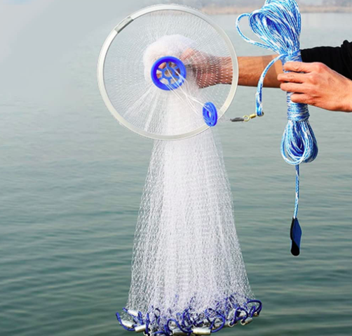 Hand-Wurfnetz Langlebige Dip-Netze Faltbare Fisch falle Gussnetz verstärkt  einteiliges Hand-Wurfnetz Fischernetz