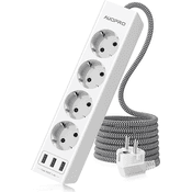 4-fach Steckdosenleiste Wandmontage mit 3 Smart USB Ports