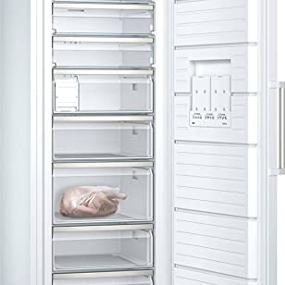 PKM Gefrierschrank NoFrost 155L – Freistehend, Silber, 4 Schubladen + Klappe, Fast-Freeze, Tür-Offen-Alarm, Energieeffizienz