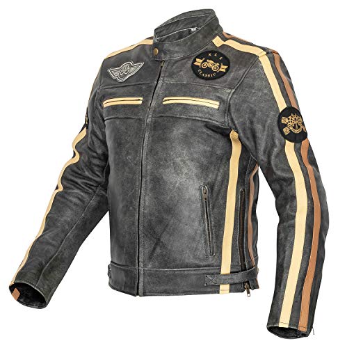 Skintan Limo Herren Motorradjacke Aus Leder 3XL/48 (122 Cm) – Gepanzert Mit CE-Protektoren, Schwarz