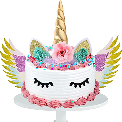 Einhorn-Tortendeko-Set – 38 Teile Mit Horn, Ohren, Blumen & Kugeln Für Kuchen-Dekoration