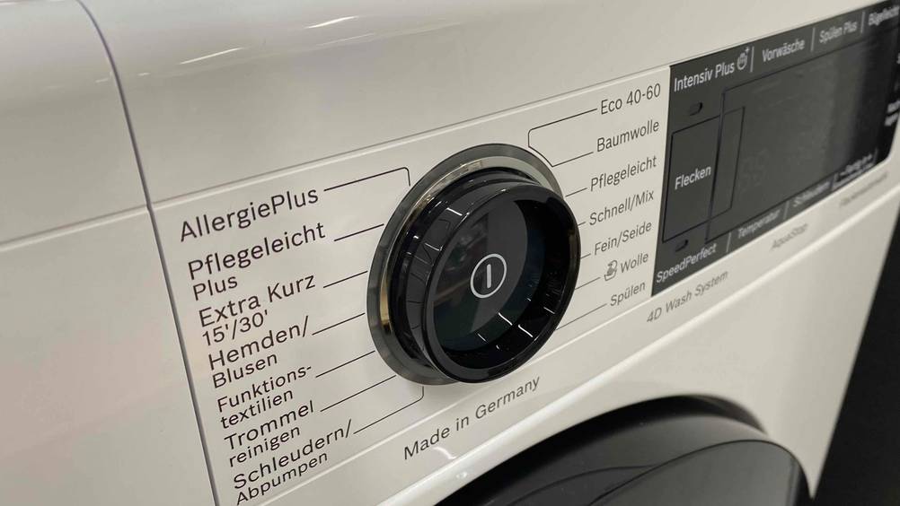 Detailaufnahme des Bedienelementes einer getesteten Waschmaschine 9 kg.