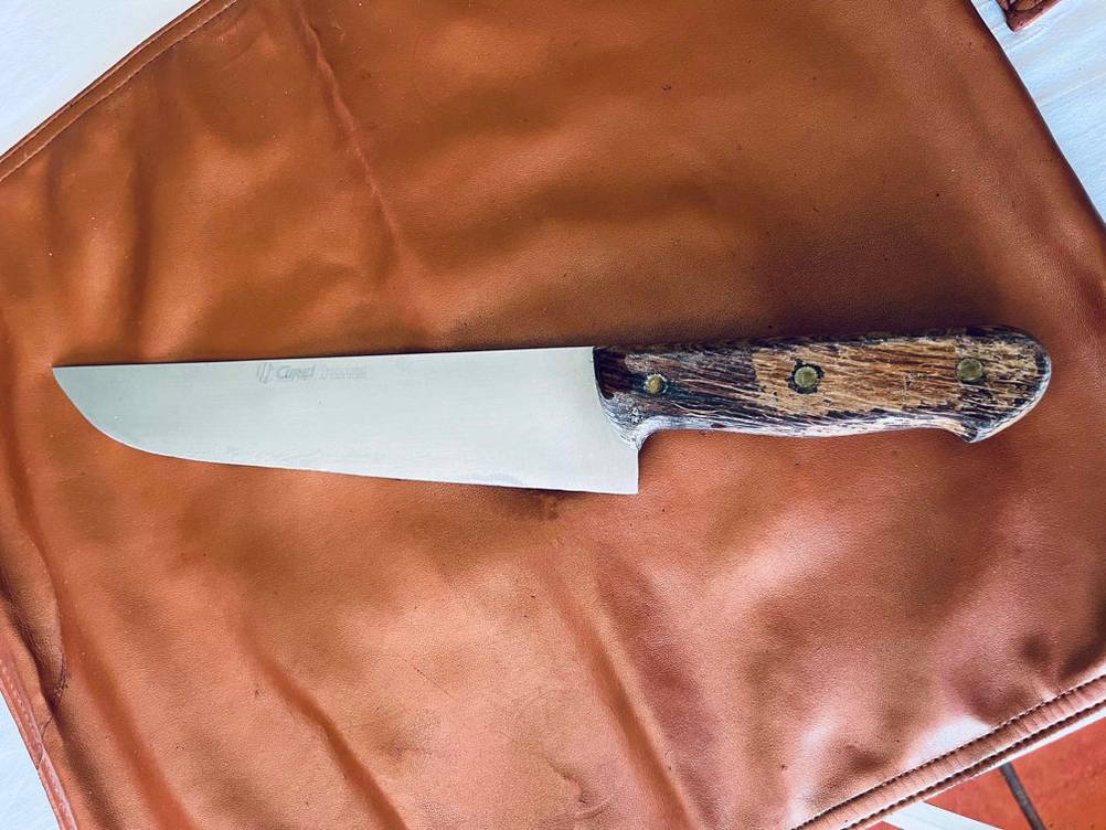 Fleischmesser-Test: ein liegendes Fleischmesser mit Holgriff.