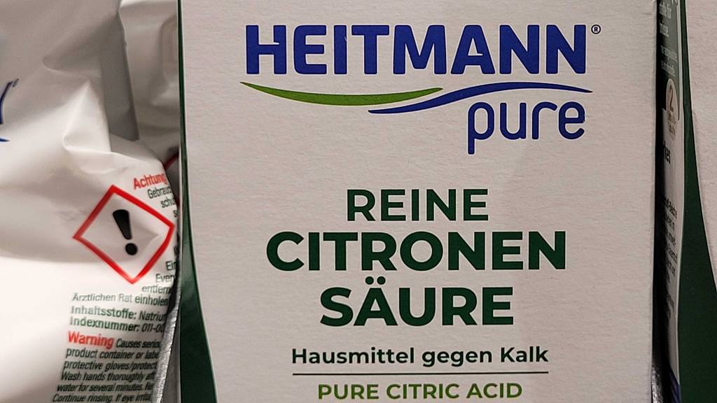 Zitronensäure-Test: eine Verpackung inklusive Etikett mit Produktangaben.
