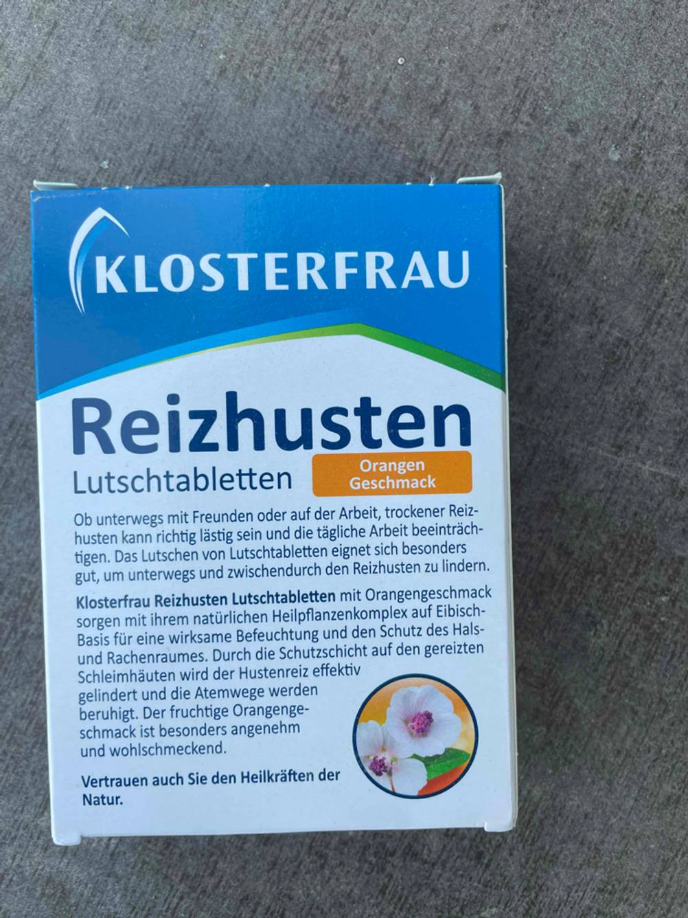 Hustenbonbons Rückseite der Verpackung.