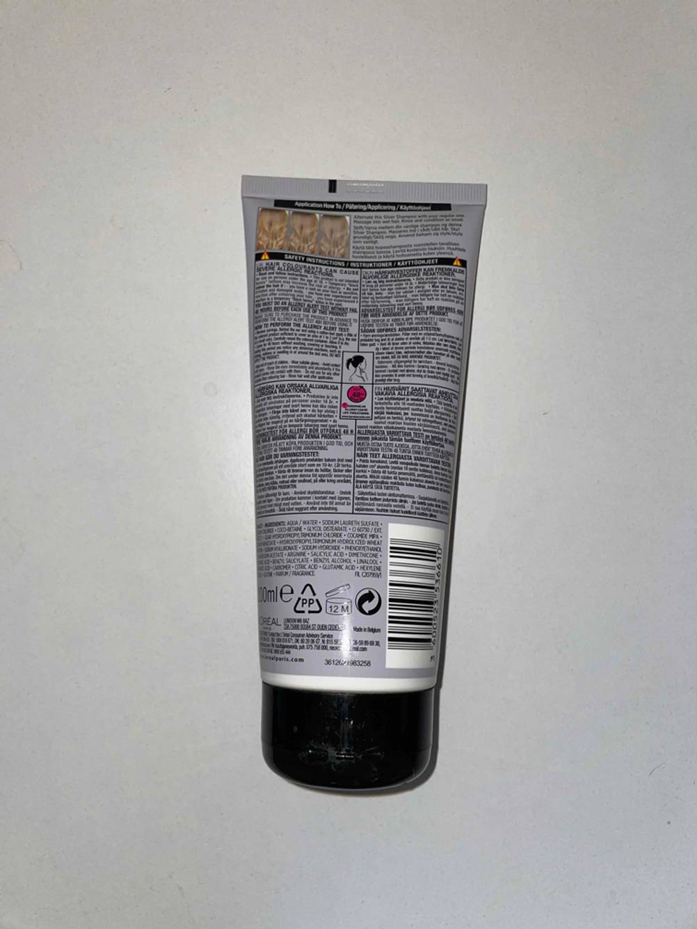Silbershampoo Rückseite der Verpackung.