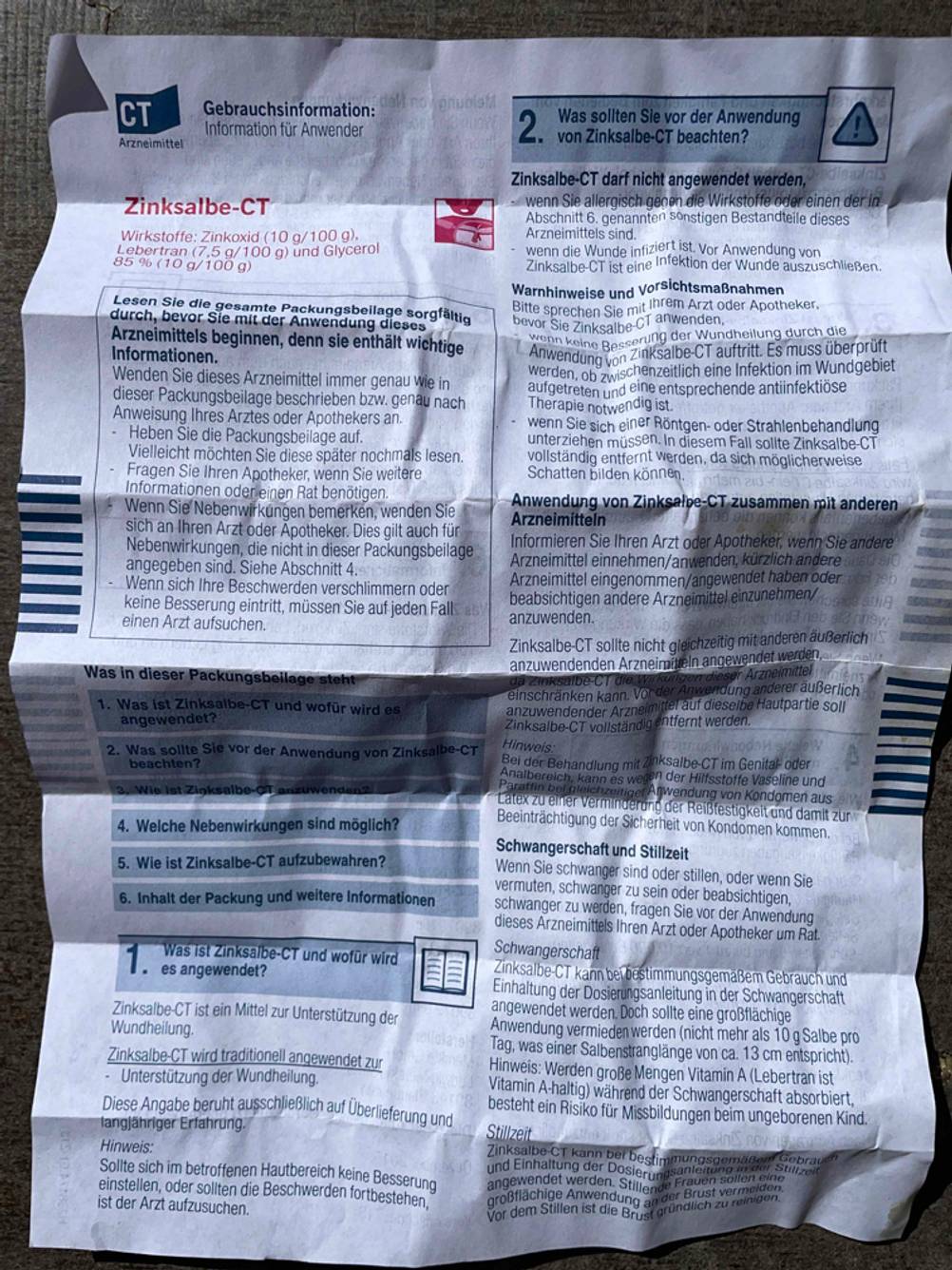 Zinksalbe getestet: Beipackzettel einer Zinksalbe im Fokus.