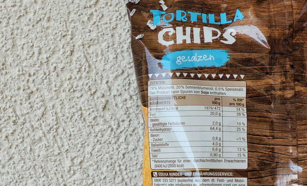 Detailaufnahme der Nährwerte der getesteten Tortilla-Chips.