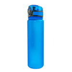 1-Liter-Trinkflasche-Test: Eine blaue Kunststoff-Trinkflasche mit Klick-Verschluss.