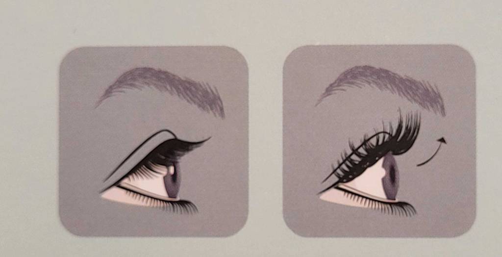 Die Abbildung auf der Verpackung des getesteten Wimpernlifting-Sets mit dem Vorher-Nachher-Bild in Nahaufnahme.