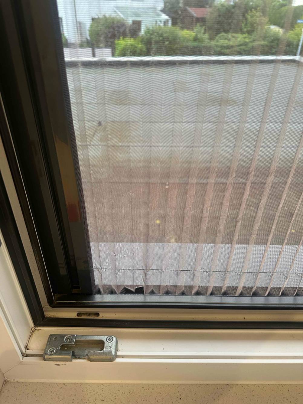 Insektenschutzrollo getestet: geschlossene Insektenschutzrollo mit Blick auf den Rahmen.