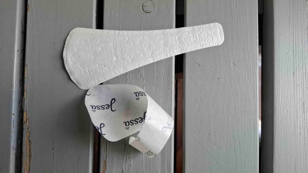Der abgezogene Klebeschutz liegt neben der Tanga-Slipeinlage im Test.