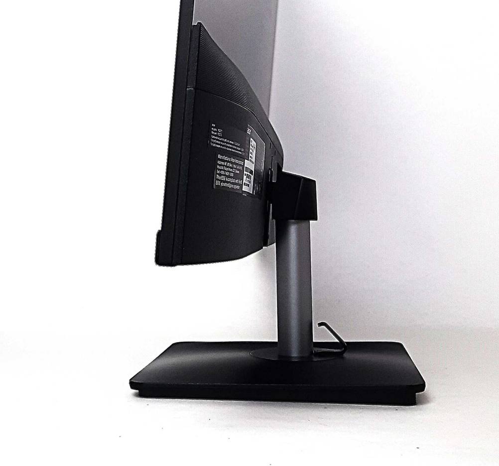 Seitenaufnahme des getesteten Acer-Monitors mit 27 Zoll, wobei der Standfuß hierbei im Blick ist.