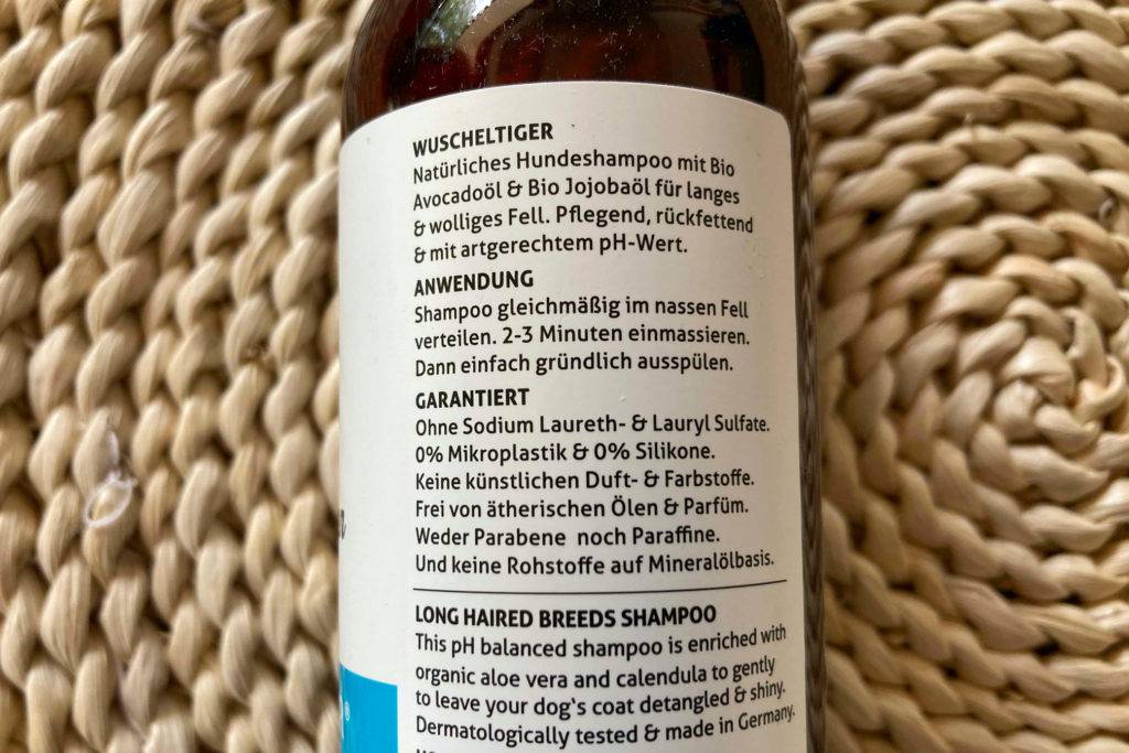 Hundeshampoo Rückseite Inhaltsstoffe