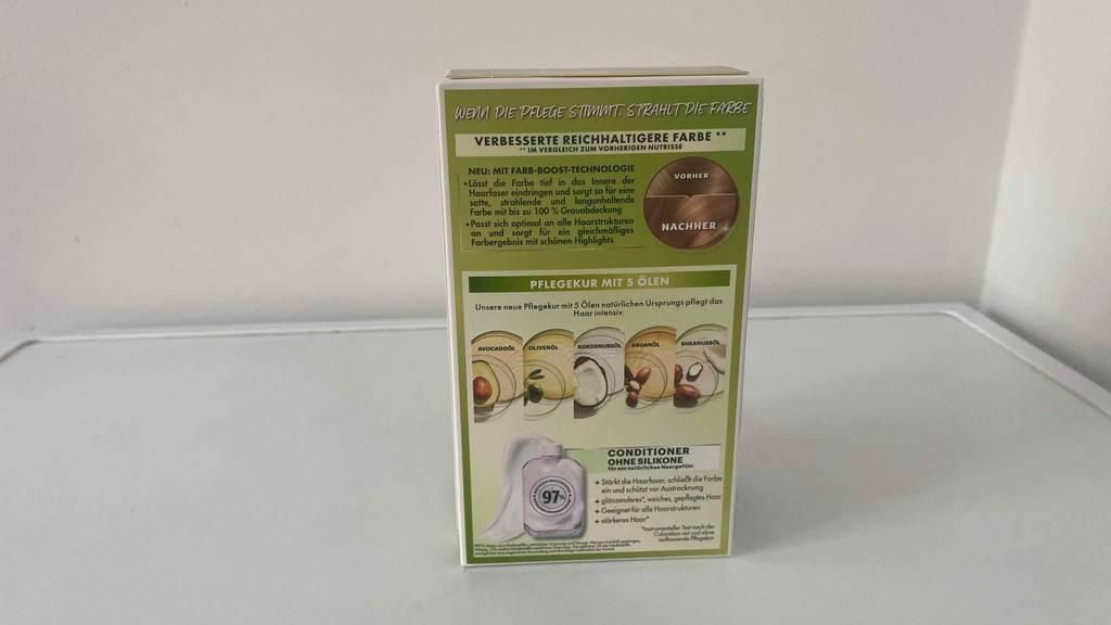 Garnier-Haarfarbe Rückseite der Verpackung.