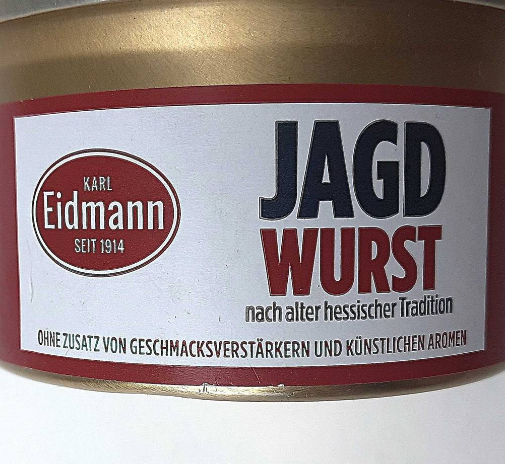 Fleischkonserven-Test: Das Etikett der getesteten Fleischkonserve in Nahaufnahme.