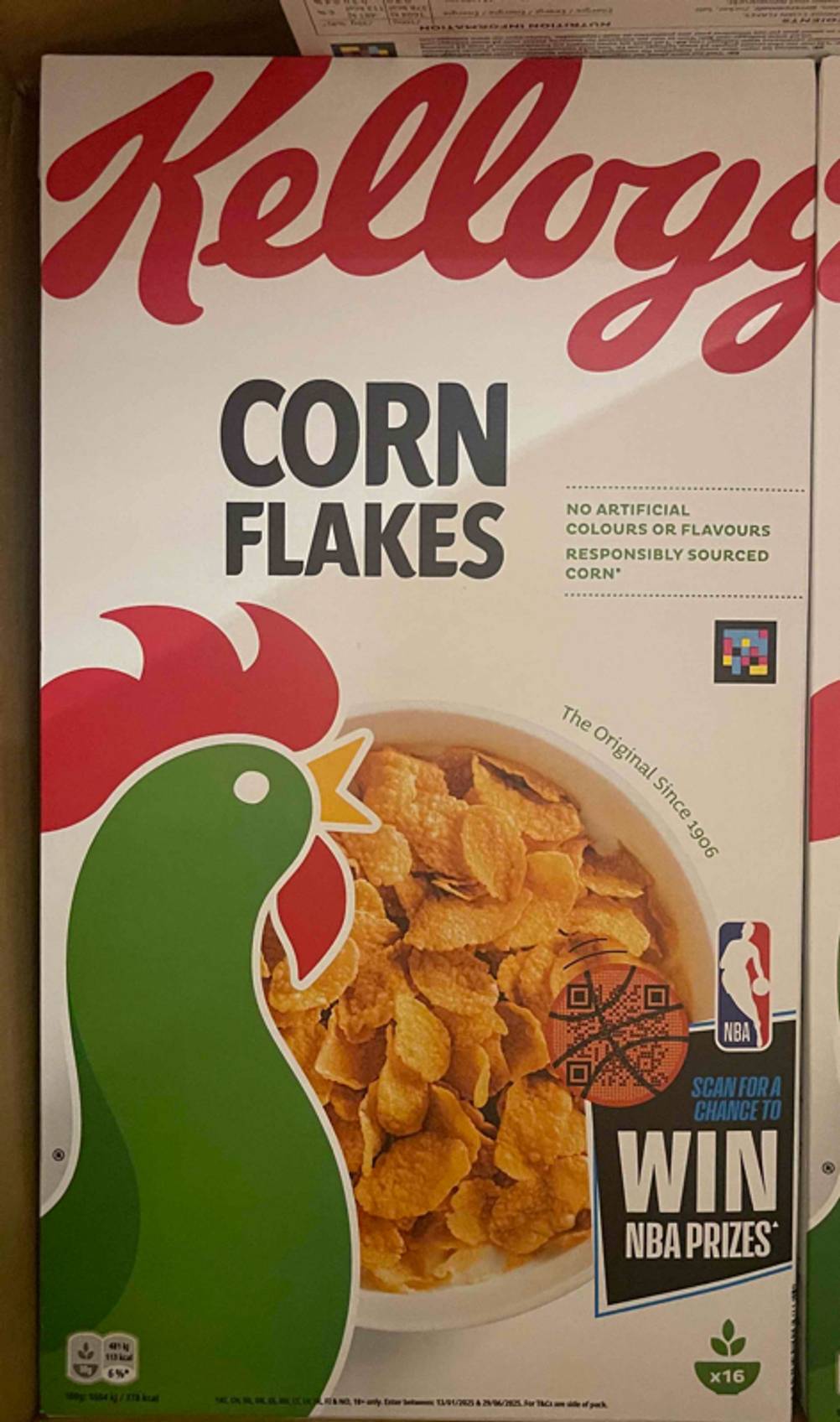 Vorderseite der Verpackung der getesteten Kellogg's-Cornflakes.