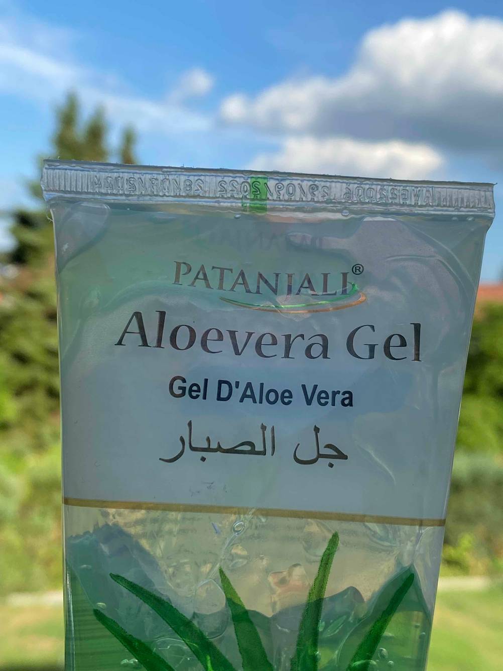 Aloe-Vera-Gel getestet: oberer Teil von Verpackung eines Aloe-Vera-Gels.
