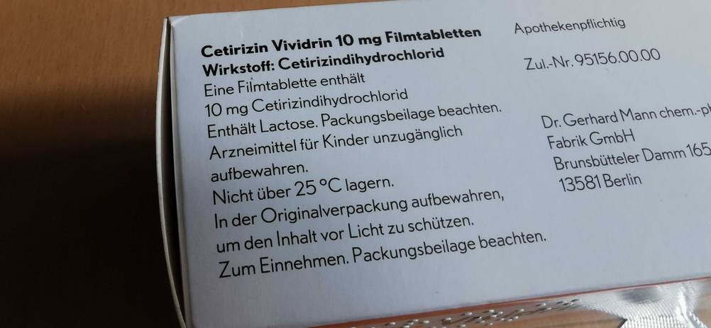 Allergietabletten getestet: Nahaufnahme des Aufdrucks auf der Packung.