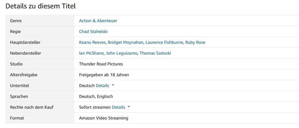 Titel Details zu einem Film bei Amazon