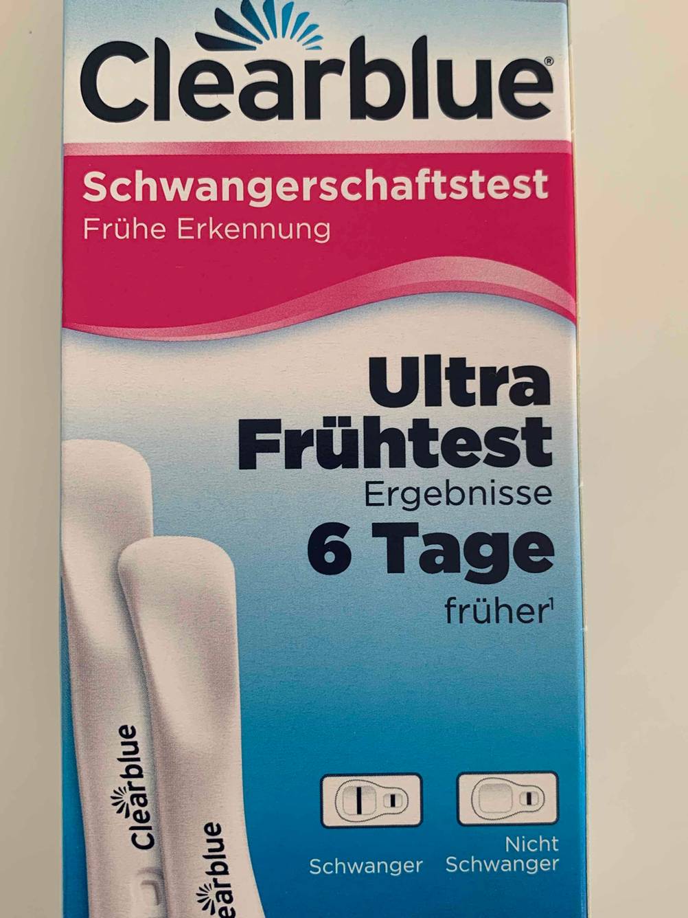 Verpackung von Schwangerschaftstest-Früherkennung von Clearblue.
