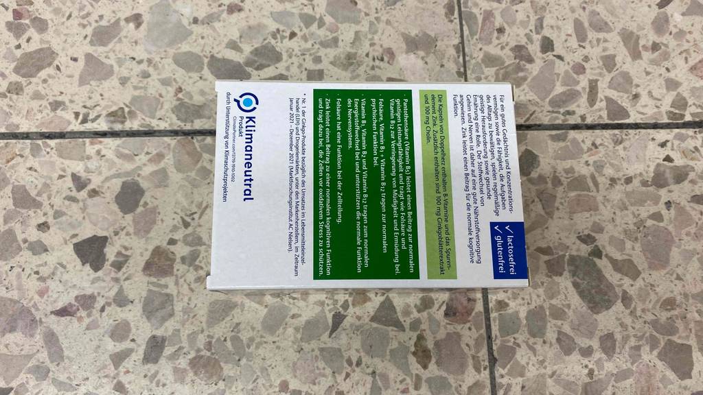 Rückseite einer getesteten Ginkgo-Tabletten-Verpackung