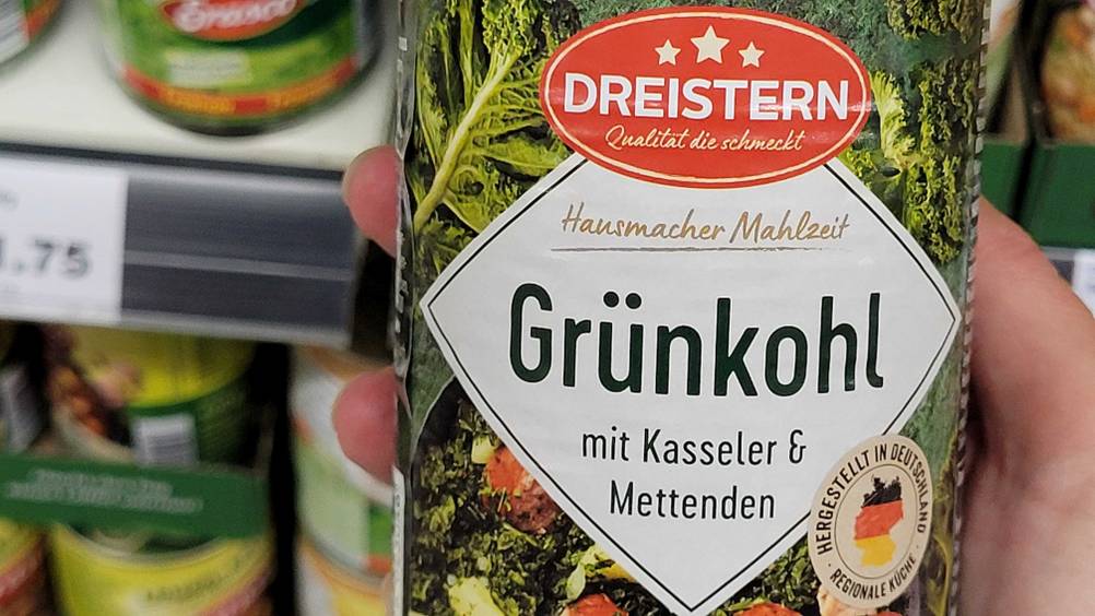 Gruenkohl getestet: Nahaufnahme des Etiketts mit Logo