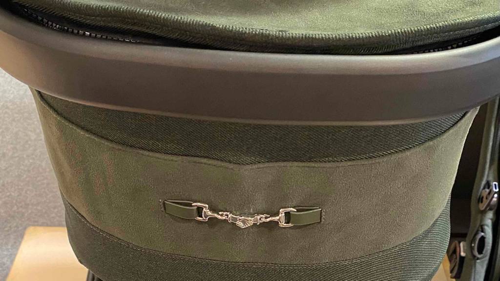 Getesteter grüner Kombikinderwagen von der Hinterseite