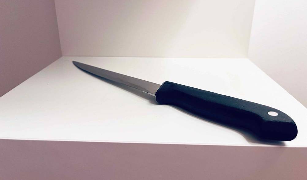 Kuchenmesser-Test: Kuchenmesser mit schwarzem Griff liegt in einem Regal.