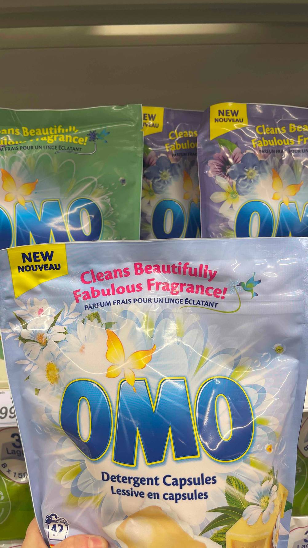 Omo-Waschmittel-Test: Der obere Teil der Verpackung im Fokus.