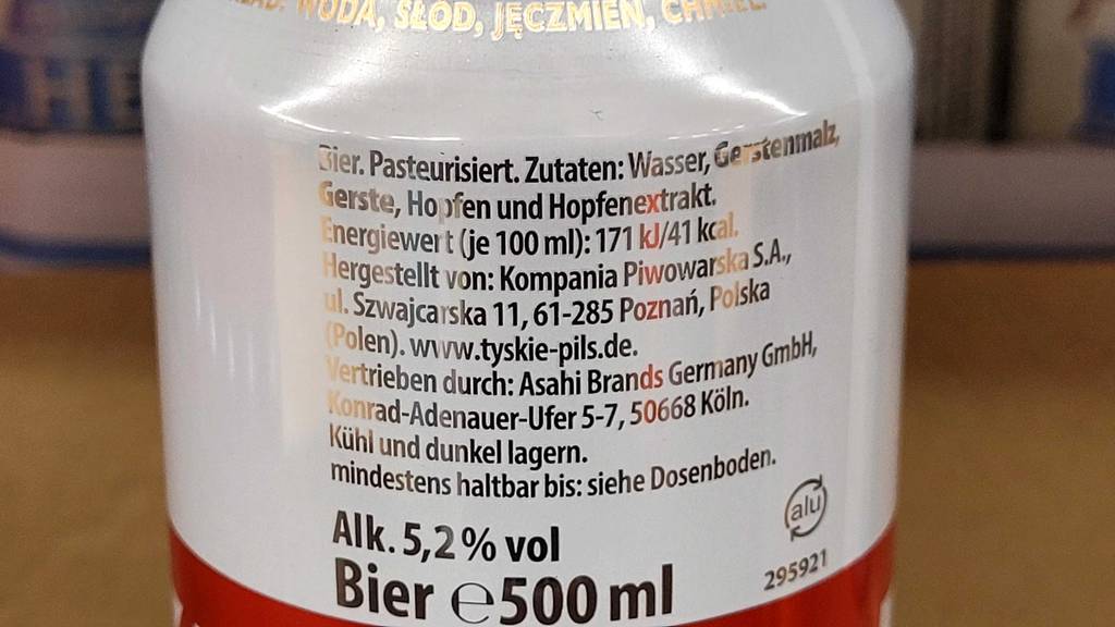 Zutatenliste des getesteten polnischen Biers.