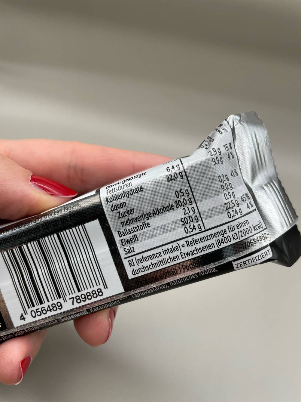 Nährwertangaben des getesteten Weider-Proteinriegels.